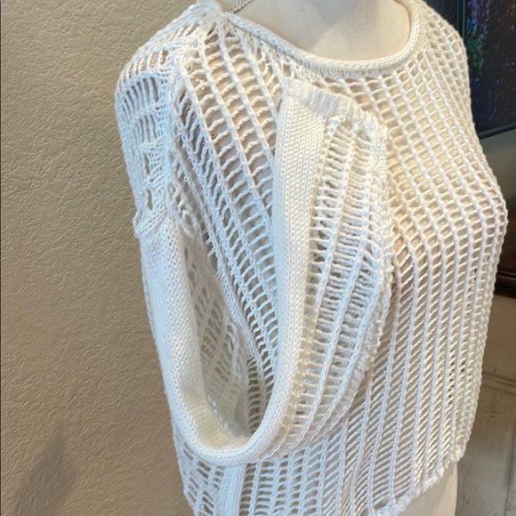 White Crew Neck Sweater with Open-Weave Design - Picture 2 of 6